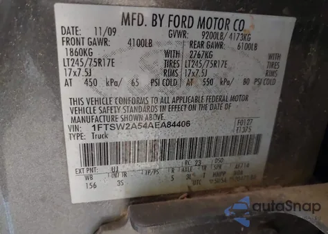 2010 Ford F-250 King Ranch/Lariat/Xl/Xlt z USA, uszkodzony, nr VIN 1FTSW2A54AEA84406